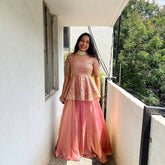 Pretty Peach Color Embroidery Work Top Lehenga